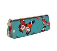 Hen Flying Butterflies Among Flowers Print Leather Pencil Case Zipper Pencil Multifunctional Stationery Bags