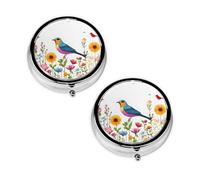 Hen Flying Butterflies Among Flowers Print Pill Box 3 Compartment Medicine Pill Case,Portable for Pocket Or Purse Pill Organizer Decorative Metal Medicine Vitamin Organizer Unique Gift