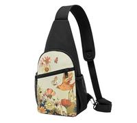 Hen Flying Butterflies Among Flowers Print Printed Chest Bag Sling Bag for Men Women, Outdoor Crossbody Fanny Packs Hiking Chest Packs Sport Daypacks