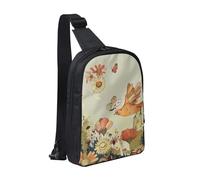 Hen Flying Butterflies Among Flowers Print Printed Chest Bag Sling Bag for Men Women, Waterproof Crossbody Backpack Men Bag for Runner Workout Hiking Cycling Travel