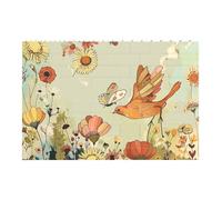 Hen Flying Butterflies Among Flowers print Printed Jigsaw Puzzle 14.4x9.8 CM, Rectangular Puzzle Challenging Game for Adults Gifts, Family Fun Decorative Wall Decor