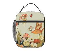 Hen Flying Butterflies Among Flowers Print Prints Insulated Lunch Tote Bag Lunch Box Reusable Lunch Cooler Bag for Women/Men Work, Picnic, School, Travel
