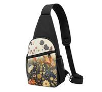 Hen Flying Butterflies Among Flowers Printed Chest Bag Sling Bag for Men Women, Outdoor Crossbody Fanny Packs Hiking Chest Packs Sport Daypacks