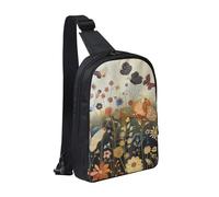 Hen Flying Butterflies Among Flowers Printed Chest Bag Sling Bag for Men Women, Waterproof Crossbody Backpack Men Bag for Runner Workout Hiking Cycling Travel
