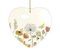 Hen Flying Butterflies Among Flowers Printed Heart Shape Xmas Ornaments 1PCS, Christmas Acrylic Pendant Hanging for Xmas Tree Home Indoor Outdoor Decor 1