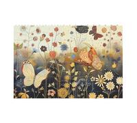 Hen Flying Butterflies Among Flowers Printed Jigsaw Puzzle 14.4x9.8 CM, Rectangular Puzzle Challenging Game for Adults Gifts, Family Fun Decorative Wall Decor
