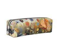 Hen Flying Butterflies Among Flowers Printed Leather Pencil Case Simple Pen Pencil Pouch Office Large Pencil Bag Stationery Box for Men Women Teens Students