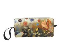 Hen Flying Butterflies Among Flowers Printed Makeup Bag with Handle, Lightweight Portable Cosmetic Organiser for Travel, Gym & Daily Use – Gift for Women Girls
