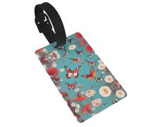 Hen Flying Butterflies Among Flowers Printed Small Luggage Tags Portable Bag ID Holders with Adjustable Strap for Travel Gear