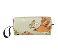 Hen Flying Butterflies Among Flowers Printed Travel Makeup Bag Portable Cosmetic Bag Makeup Case Toiletry Handbag Organiser for Women