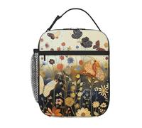 Hen Flying Butterflies Among Flowers Prints Insulated Lunch Tote Bag Lunch Box Reusable Lunch Cooler Bag for Women/Men Work, Picnic, School, Travel