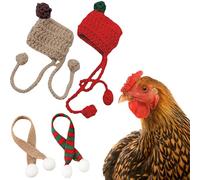 Hen Hats for Chickens Clothes and Scarf Set, Chicken Hats for Hens with Scarves, Hat for Chickens to Wear, Pets Costume for Birds Real Hen Duck Hamster, Chicken Costume (Red and Khaki, Small)