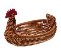 Hen Holder - Chicken Shape Imitation Rattan Organizer, Woven Fruit Storage Basket, Decorative Country Style, Holds Fresh Produce Or Bread, Home Kitchen Decor, Brown Medium Counter Crate for Pantry