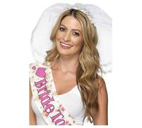 Smiffy's Hen Night Veil With Headband - White - veil night hen fancy dress white bride accessory costume party