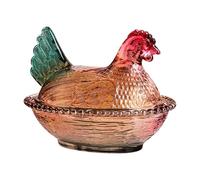 Hen on Nest Glass Dish, Vintage Hen Candy Dish with Lid, Hen-Shaped Chicken Fruit Bowl, Vintage Glass Crystal Hens Shape Easter Ornament for Home Table Decoration (F)