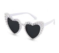Hen Party Accessories - Bride To Be Sunglasses for Hen Party, Bachelorette Hen Do Accessories, Rhinestones Pearl Embellished Heart Shaped Bride Sunglasses, Women Hen Do Accessories (White Pearl)