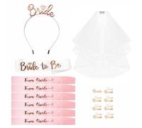 Hen Party Accessories Set of 10, Bride to Be Sash and Veil Tiara Team Bride Sash Tattoos - Wedding Hen Do Bride Sash and Tiara Veil Accessories for Bridal Shower Hen Party Decorations White Pink