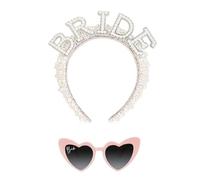 Hen Party Accessory Set - Pink Heart Glasses with Bride Script & Pearl Headband - Gift for Hen Do, Bachelorette Weekend or Bridal Shower - Fun Party Essentials for the Bride-to-Be