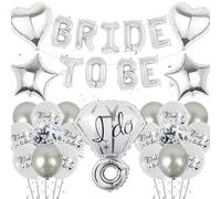 Hen Party Decoration Balloon Silver - Bride to Be Banner Balloons, Diamond Ring Silver Heart Star Foil Balloon for Bridal Shower Hen Party Wedding Decorations Bachelorette