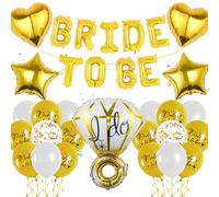 Hen Party Decoration Bridal Gold - Bride to Be Banner, Diamond Ring, Gold Heart Star Foil Balloons for Bridal Shower, Bachelorette Party Decorations