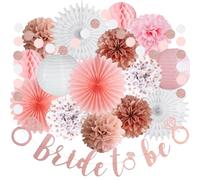 Hen Party Decoration Rose Gold and Pink Bridal Shower Decorations Bride To Be Banner White Pink Rosa Gold Paper Fans Pom Poms Paper Lanterns for Bachelorette Engagement Wedding Party Decor