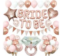 Hen Party Decoration Set,Bride to Be Bridal Shower Balloons Decorations, Pink White Rose Gold Confetti Banner Balloons and Diamond Ring Star Heart Balloon for Bachelorette Engagement Wedding