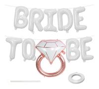 Hen Party Decorations, White BRIDE TO BE Letter Balloons Banner with Rose Gold Hollow Diamond Ring Foil Balloon for Bachelorette Bridal Shower Engagement Wedding Photo Booth