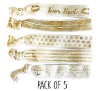 Hen Party Favour Hair Bands/Wristbands - Pack Of 5 White & Gold Different Designs