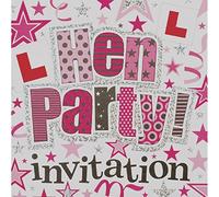 HEN PARTY Invitations {Pink/Planet Happy} 6 Cards with Envelopes