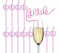 Hen Party Straws - Hen Do Accessories Reusable Plastic Straw, Team Bride Squad Pink Drinking Cocktail Straws Set, 12pcs Non-Disposable Bride to Be Gift by WonderWish
