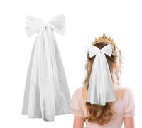 Hen Party Veil Accessories,1 Pcs White Hen Do Veil Wedding Bridal Veils Hair Clips with Hair Bow and Pearl Tulle Bride to Be Hair Accessories for Brides Shower Bachelorette Hen Night Party