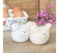 Hen Shaped Salt and Pepper Shakers, Ceramic, Pastel with Floral Accents, Kitchen Table Accessories, Set of 2