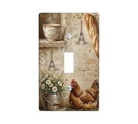 Hen Single Light Switch Cover Plate, Rustic Chic Daisies Paris Tower Fall Brown Plastic Standard Size Decorative Wall Plates for Home Living Room Bedroom Bathroom Decor (Single)