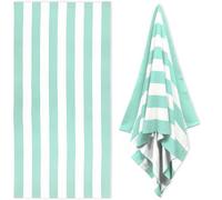 HENBAY Large Oversized Beach Towel - Fluffy 35 x 70 Inch Plush Microfiber Pool Towel, Aqua Striped Quick Dry Cabana Swim Towel