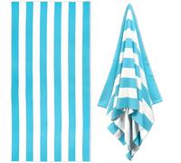 HENBAY Large Oversized Beach Towel - Fluffy 35 x 70 Inch Plush Microfiber Pool Towel, Turquoise Striped Quick Dry Cabana Swim Towel