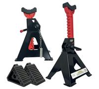 HENBOW Jack Stands，3 Ton Jack Stands with Solid Wheel Chocks，6600lbs Capacity,11"-16.33" Adjustable Car Lift Stands with Double Pin Locking,Black,1 Pair