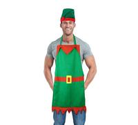 HENBRANDT 1 x Adult Christmas Elf Apron and Green Elf Hat Novelty 2-Piece Set Costume and Hat Xmas Apron Holiday Party Server Unisex Kitchen Accessories for Men and Women
