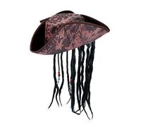 HENBRANDT 1 x Adult Deluxe Brown Pirate Hat with Braids and Beads One Size Caribbean Pirate Captain Halloween Fancy Dress Cosplay Costume Accessory for Men and Women