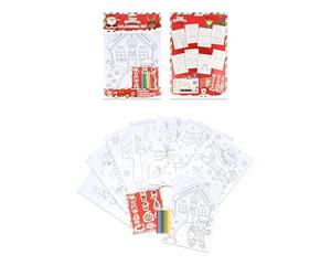 HENBRANDT 1 x Christmas Colouring Set with 8 Festive Sheets, 6 Mini Pencils & Stickers - A4 Activity Pack for Kids Boys Girls Party Bags Stocking Fillers Classroom