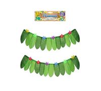 HENBRANDT 1 x Green Leaf Hawaiian Table Skirt with Flowers 3.14m Tropical Party Decorations Tiki Bar Beach Party Hen Party Stag Do Outdoor Accessories Hawaii Luau Theme Summer Beach Party Supplies