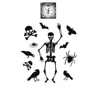 HENBRANDT 1 x Hanging Skeleton with 10 Decorative Cutouts 95cm Jointed Skeleton Articulated Cutouts Hanging Props Haunted House Dungeon Decor Trick or Treat Spooky Skeleton Halloween Decorations