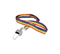 HENBRANDT 1 x Metal Pride Party Whistles with Rainbow Stripe 80cm Lanyard Cord 6 Colours LGBTQ+ Pride Accessories Coaching Referee Rave Accessory for Gay Pride Parades, Parties and Carnivals