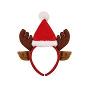 HENBRANDT 1 x Mini Reindeer Ears and Antler Headband with Red Santa Hat Xmas Novelty Headwear Boppers Deer Antlers One Size Fancy Dress Hairband Christmas Party Accessories for Kids and Adults