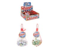 Henbrandt 1 x Net Bag of Glass Marbles, 2 Assorted Designs | 50 Pieces Per Net, White and Clear Designs, Retro Style, Red Mesh Net Bag