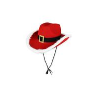 HENBRANDT 1 x Red Santa Cowboy Hat Adult - Christmas Western Fancy Dress Costume with Black Belt Gold Buckle White Fur Trim and Chin Cord