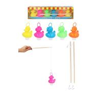 Henbrandt 1 x Weighted Hook-a-Duck Game Set with 6 Colourful Ducks and 2 Wooden Fishing Sticks - Perfect for Parties, Paddling Pools, Bathtime and Garden Games for Children