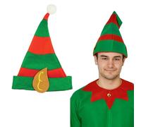 HENBRANDT 12 Adult Christmas Elf Hat with Pointy Ears One Size Striped Green and Red Felt Xmas Party Novelty Hat Fancy Dress Costume Accessory for Men and Women