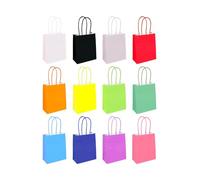 Henbrandt 12 Multi-Colour Mini Paper Party Bags with Coloured Handles. Mini Gift Bags for Birthdays, Weddings, Celebrations, Events. Size: 12 x 15 x 6cm
