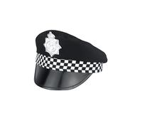 HENBRANDT 12 x Adult Police Cap with Checked Band and Badge Unisex British Police Hat Policeman Uniform Cosplay Halloween Cops and Robbers Fancy Dress Costume Accessory for Men and Women