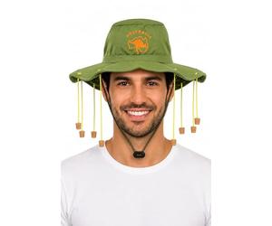 HENBRANDT 12 x Australia Hats with 10 Hanging Corks and Kangaroo Emblem Adult Size Green Aussie Cork Hat Party Prop Australian Novelty Fancy Dress Costume Accessory for Men and Women